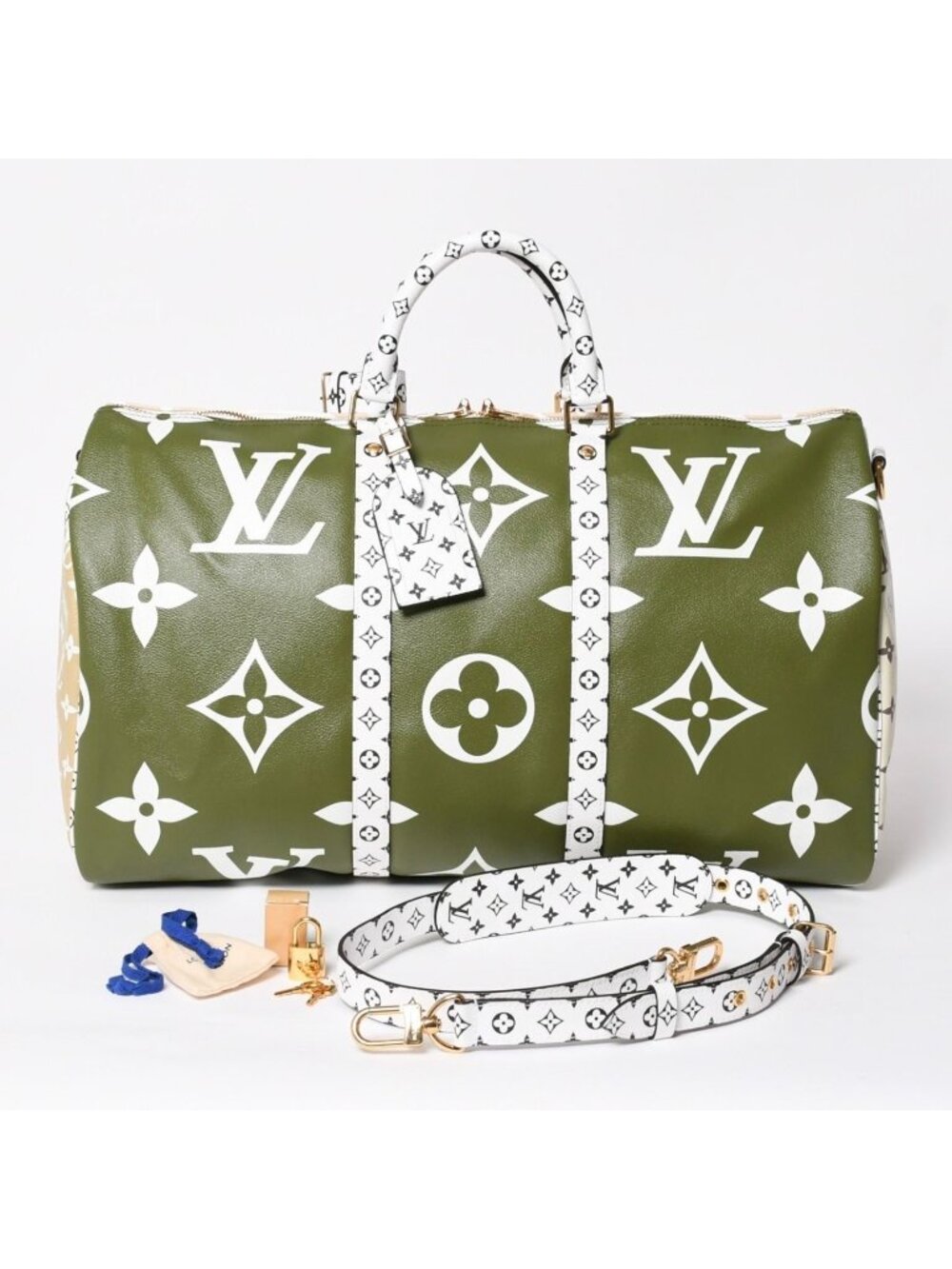 Louis Vuitton Keepall Bandouliere 50 Monogram Giant Khaki White Gold